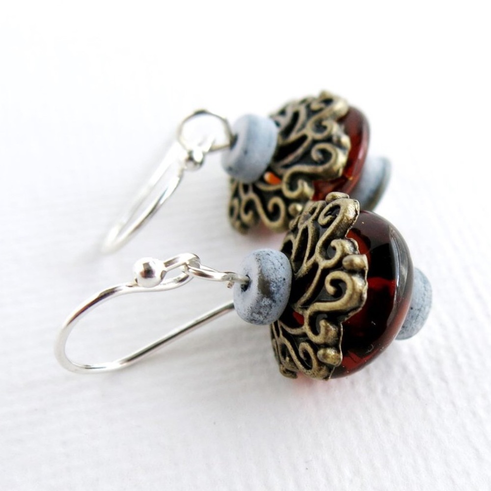 Boho Brown Filigree Earrings - Sterling Silver